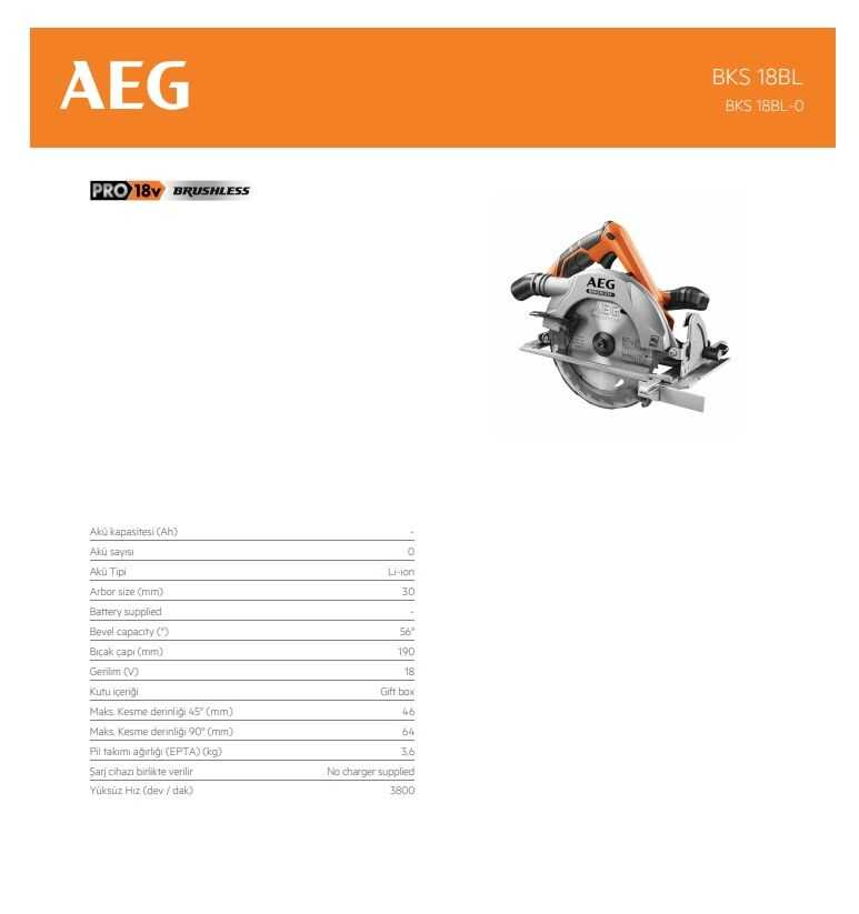 AEG BKS 18 BL KÖMÜRSÜZ AKÜLÜ SUNTA KESME (AKÜSÜZ)