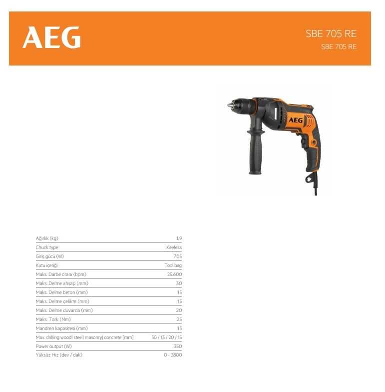 AEG SBE 705 RE Darbeli Matkap
