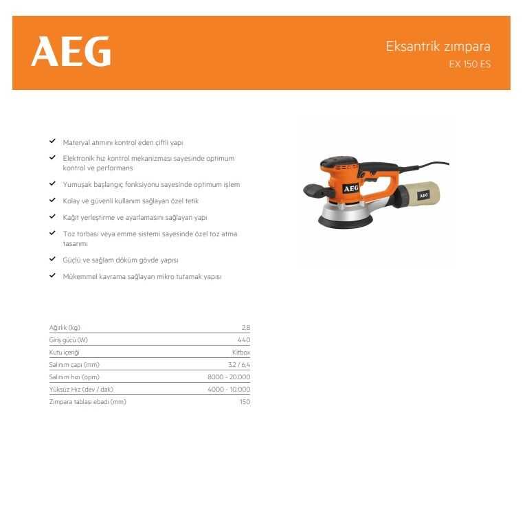 EX 150 ES Exantırık Zımpara AEG