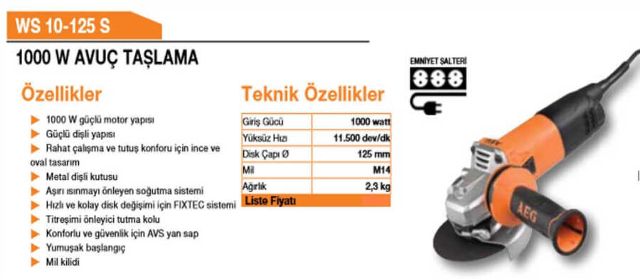 WS 10-125 S Avuç Taşlama AEG
