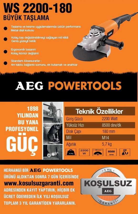 WS 2200-180 AEG TAŞLAMA 180MM