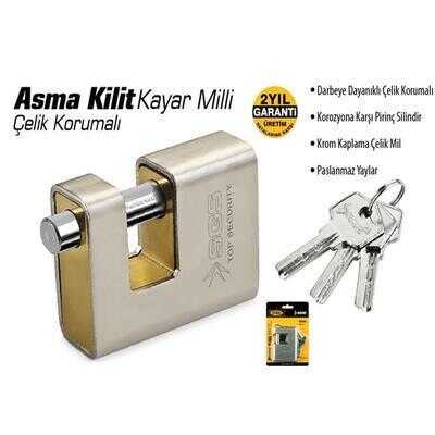 Asma Kilit Çelik Yandan Milli Anahtarlı 80mm
