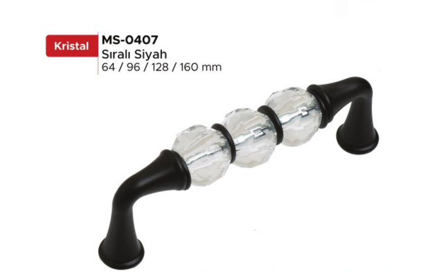 Düz Kristal KULP ŞEFFAF MATSİYAH 128MM flora