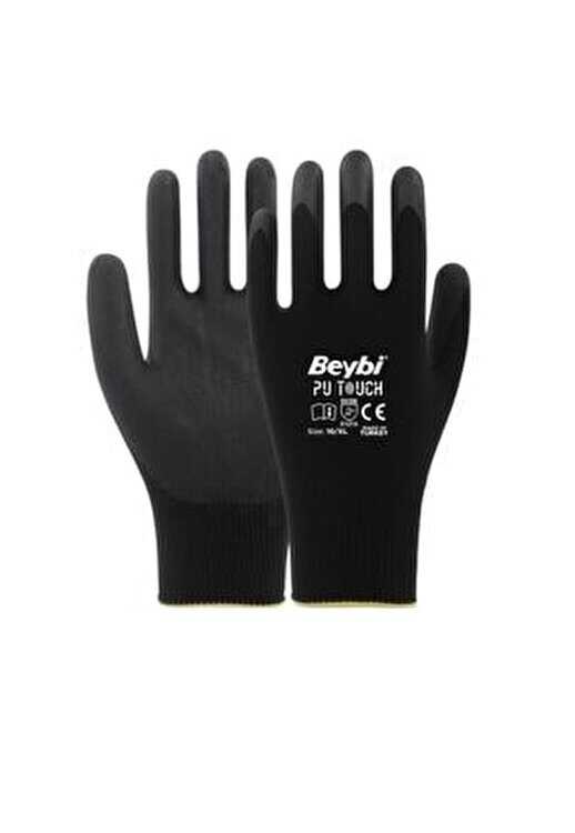 Beybi Pu Touch Poliüretan Eldiven PU Kaplı Siyah NO:9 VE 10