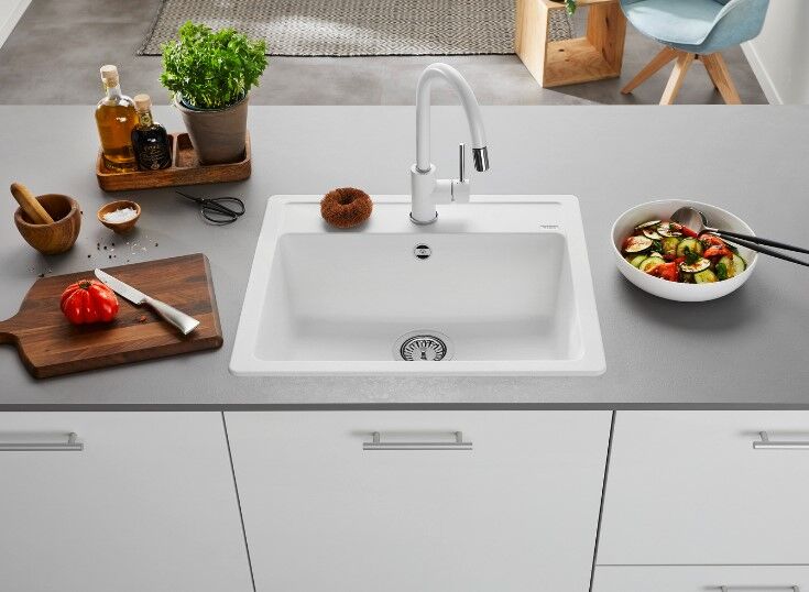 527086 BLANCO LEGRA 6 1 Göz 58,5x50 cm Tezgah Üstü Granit Evye Soft Beyaz