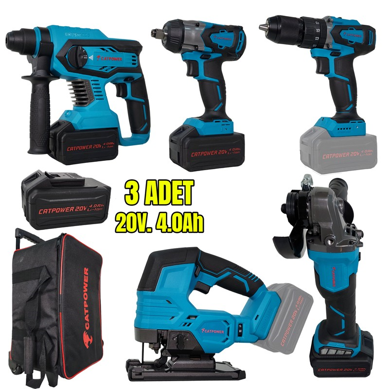 Cat-4150 Kömürsüz Akülü Set:Darbeli Vidalama,Kırıcı-Delici,Avuç Taş.,Somun Sık.Dekupaj