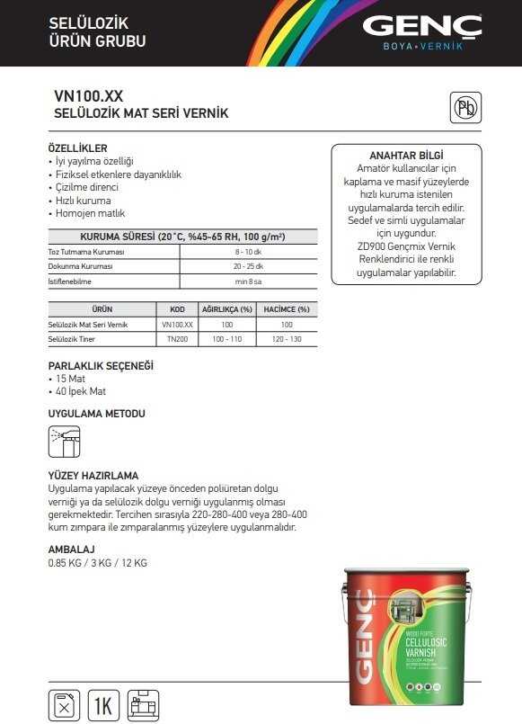 VN.100.15.0000 GENÇ SELLOZİK MAT VERNİK 3 KG