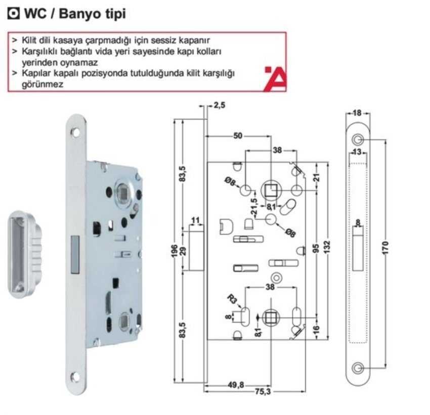 HAFELE MANYETİK KİLİT WC KROM MAT 50/18MM