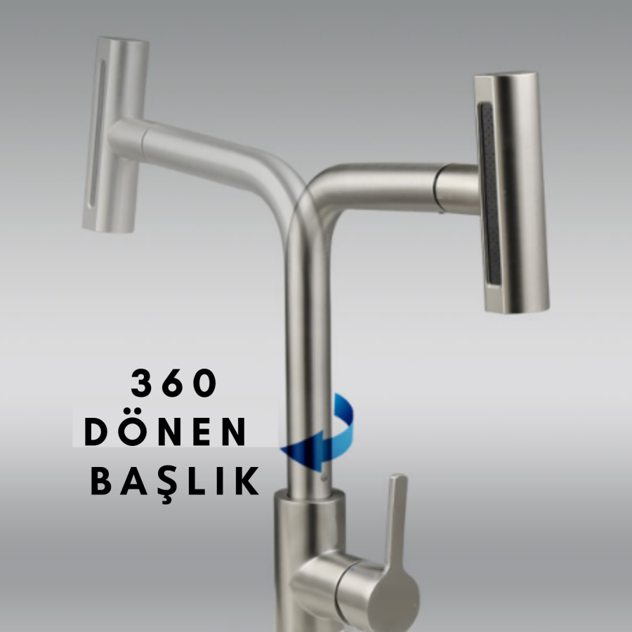 F1002.İN Hiens Fonksiyonel Döner Başlıklı Yağmurlamalı Evye Bataryası İNOX
