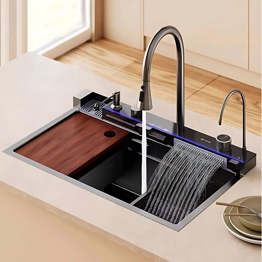 FLEKO HİENS 75x46cm Fonksiyonel EVYE Tuşlu+Yağmurlama+Sıvı Sabunluk+Arıtma+Bardak Yıkama+Sprelli Batarya