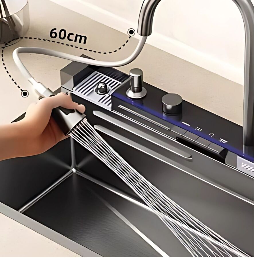 FLEKO HİENS 75x46cm Fonksiyonel EVYE Tuşlu+Yağmurlama+Sıvı Sabunluk+Arıtma+Bardak Yıkama+Sprelli Batarya
