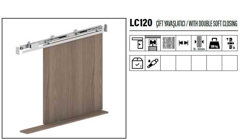 Star L-2122 LC 120 ÇİFT YAVAŞLATICILI SÜRME KAPI MEKANİZMASI RAY 3175 HARİÇ
