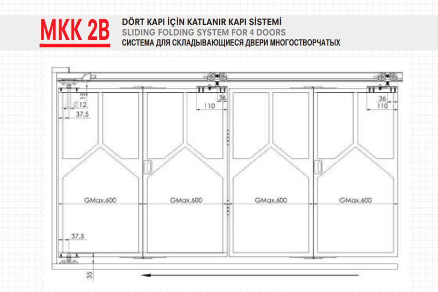 MKK-2B Katlanır Sürgülü 4 Kapı için Asma Sistem 2 02 020