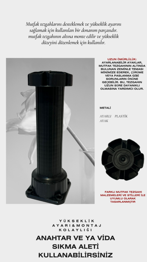 6022.03 Metali Ayarlı Baza Ayağı 15*20 Siyah
