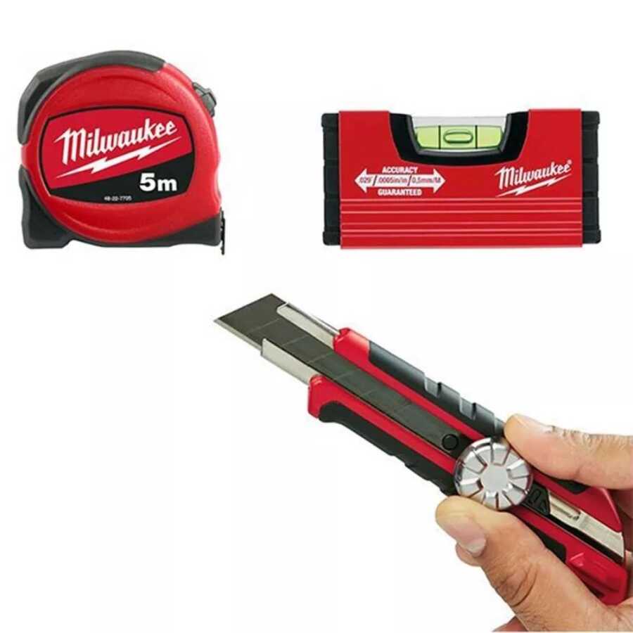 3 LÜ MAKET BIÇAĞI+METRE+MİNİBOX TERAZİ SETİ Milwaukee