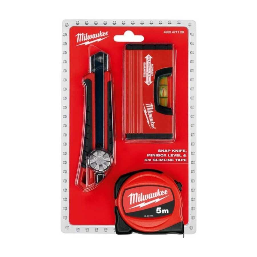 3 LÜ MAKET BIÇAĞI+METRE+MİNİBOX TERAZİ SETİ Milwaukee