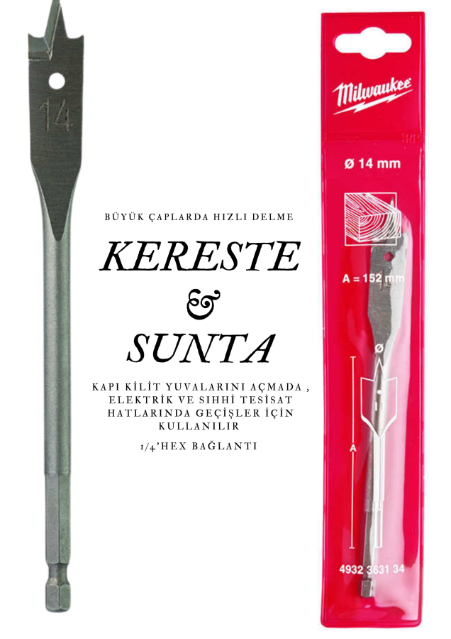 Ahşap Matkap Ucu Yaprak Seri 14x160mm Milwaukee