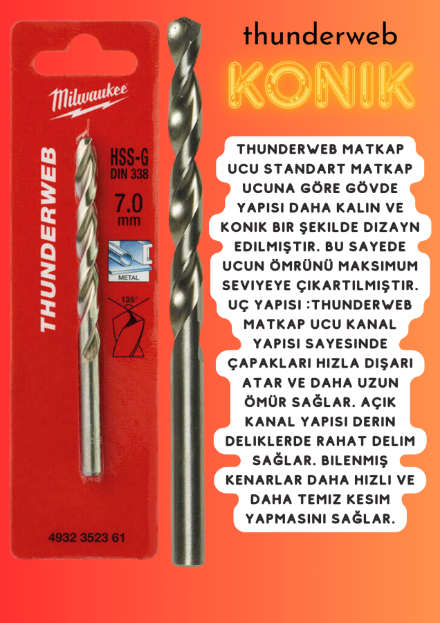 Metal Matkap Ucu Thunderweb Seri 7,0x109mm Milwaukee