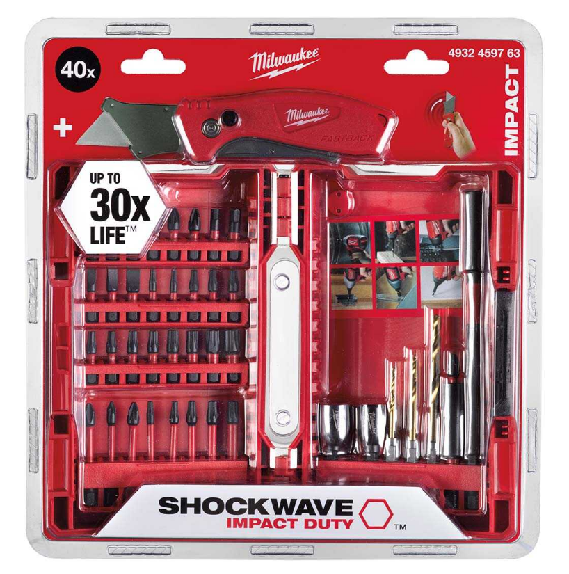 Milwaukee Bits Uç seti 40 Parça schokwave ımpact Duty + FASTBACK ÇAKI TİP DÜZ AĞIZLI BIÇAK