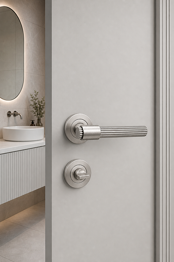 Daire Rozetli Erva Kapı Kolu 06 İnox WC Banyo Tuvalet Kapı Kolu Takımı