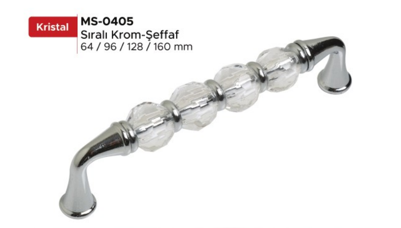Düz Kristal KULP ŞEFFAF KROM 128 mm flora