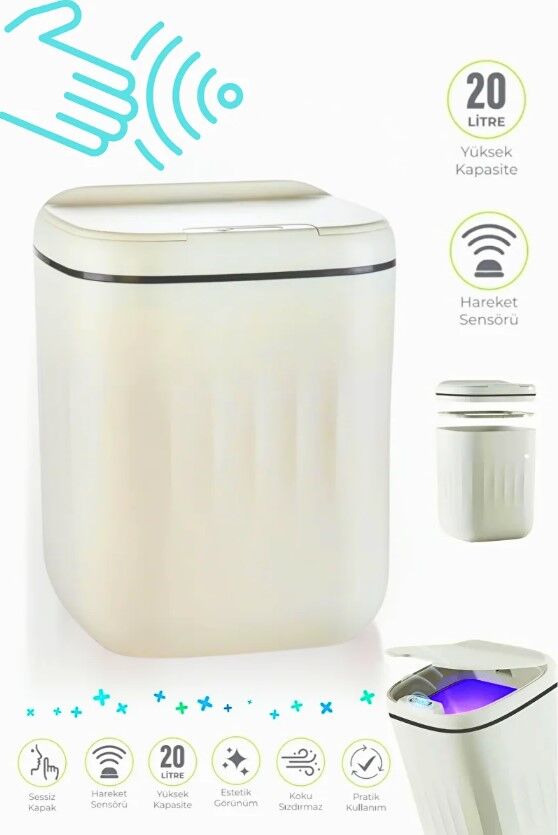 IQ SMART BİN SENSÖRLÜ ÇÖP KOVASI BEYAZ/ YEŞİL