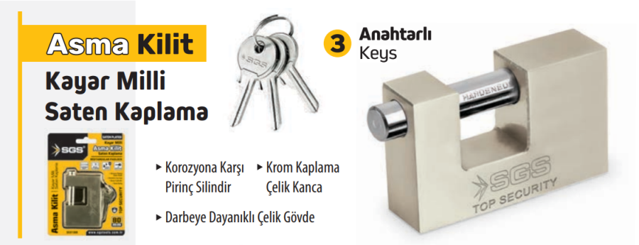 SGS 1366 Kayar Milli Asma Kilit 80mm