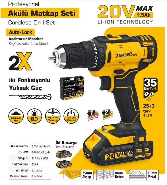 SGS 5249 Akülü Vidalama Seti 20 Volt