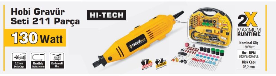 SGS 5260 Hobi Gravür Seti 211 Parça 130 Watt