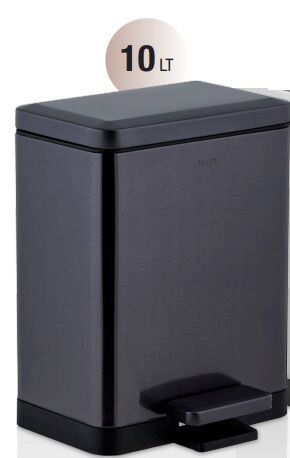 10 LT Piazza Pedallı Çöp Kovası Jet Black Siyah