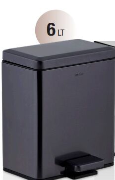 6 LT Piazza Pedallı Çöp Kovası Jet Black Siyah