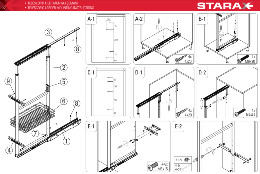 Starax 1105-C Teleskopik Kiler 2 Sepet 60*80*50 Krom