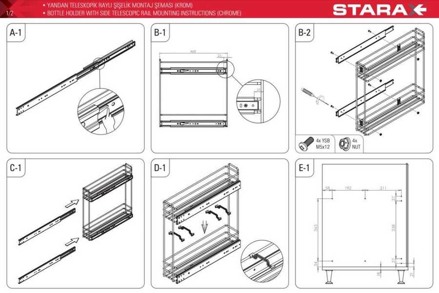 Starax S-2211-C Yandan Teleskopik Frenli Raylı Şişelik 15cm