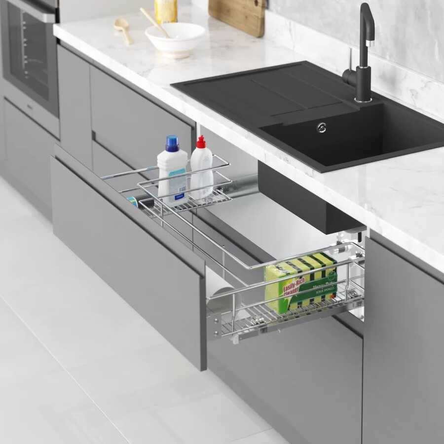 Starax 2353-C Kapağa Monte Eviye Altı Çift Açılım Gizli Raylı Çekmece 800 mm Krom