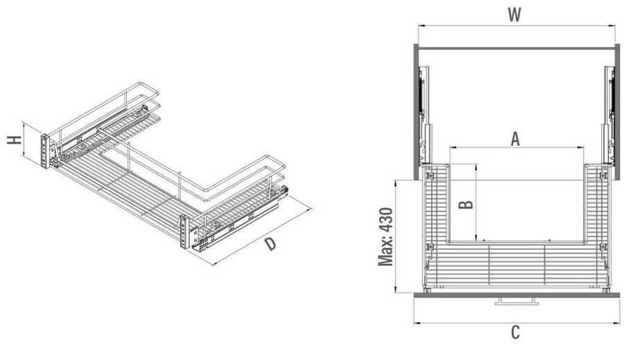 Starax 2353-C Kapağa Monte Eviye Altı Çift Açılım Gizli Raylı Çekmece 800 mm Krom