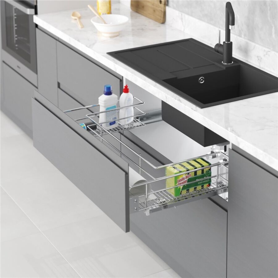 Starax S-2354 Kapağa Monte Eviye Altı Çift Açılım Gizli Raylı Çekmece 900 mm Krom