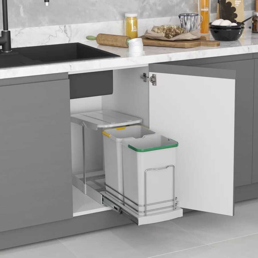Starax S-2392-G Teleskopik Raylı Paslanmaz Gövde Çöp Kovası 12+12 lt
