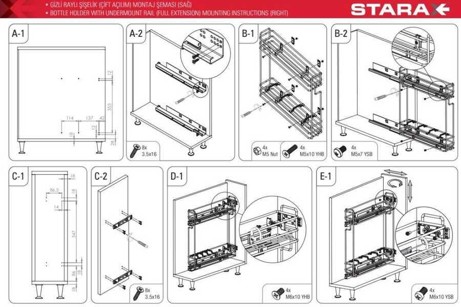 Starax S-2413-C Tandem Gizli Blum Raylı Şişelik Çift Açılım Sağ 11cm