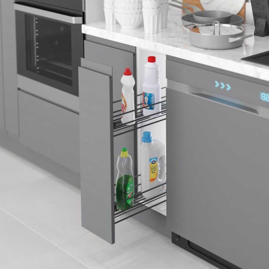 Starax 2423-A Tandem Blum Raylı Deterjanlık Tek Açılım Antrasit Sağ 20cm