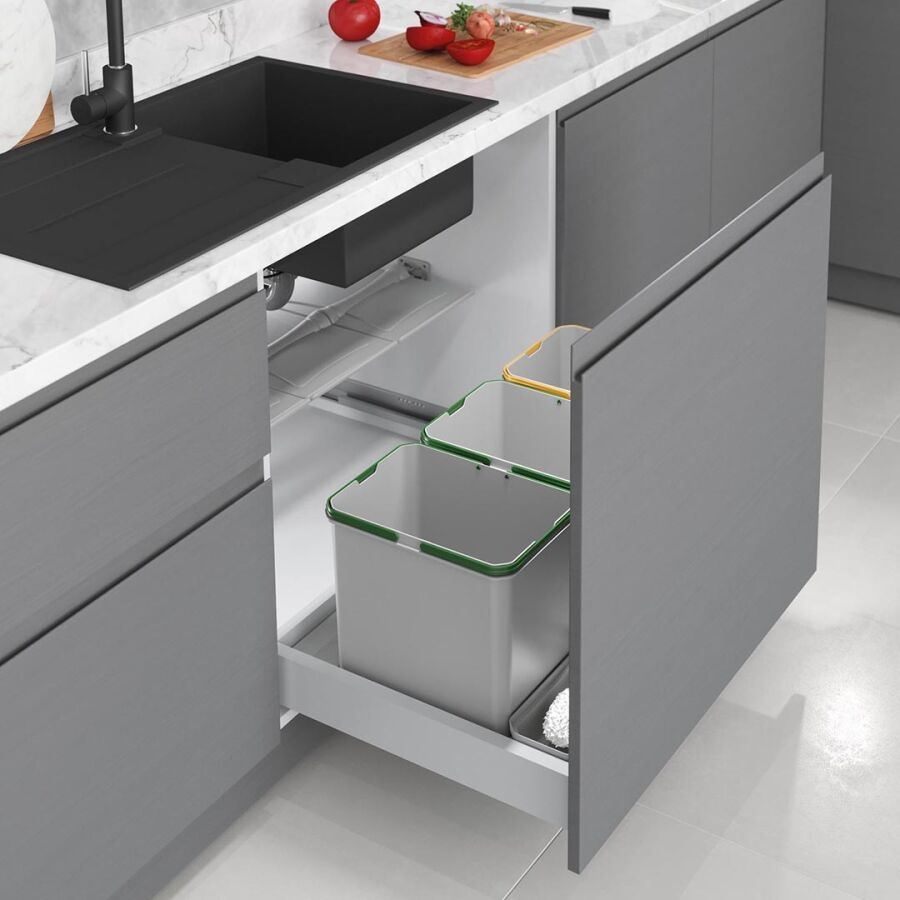Starax S-2556-G Çekmece İçi Çöp Kovası 80cm (Oto.Kapak) 16+16+16+1+1+1 lt GRİ