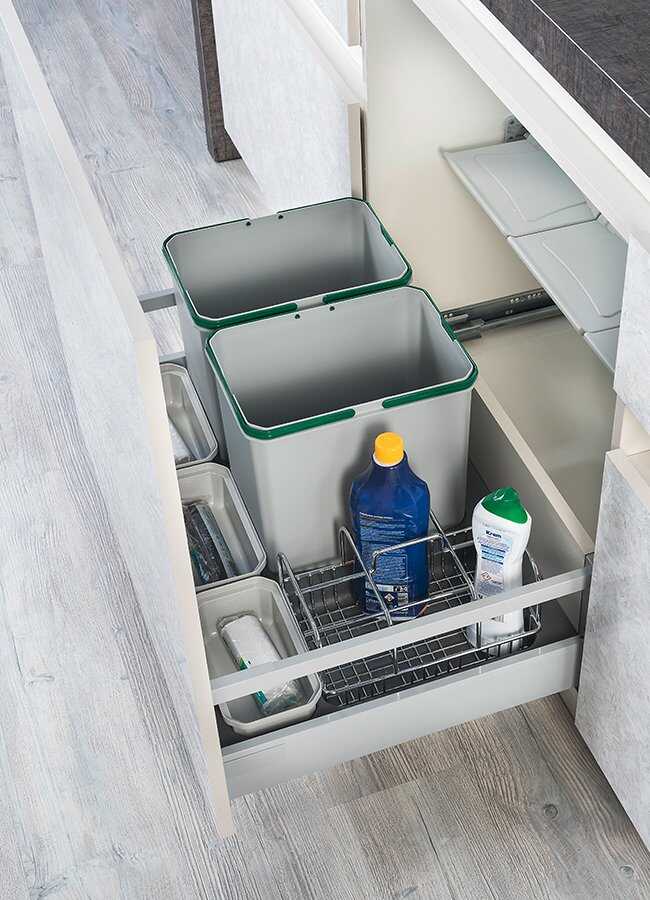Starax S-2558-G Çekmece İçi Çöp Kovası (Oto.Kapak) 80cm 1 Sepet+16+16+1+1+1 lt.Gri