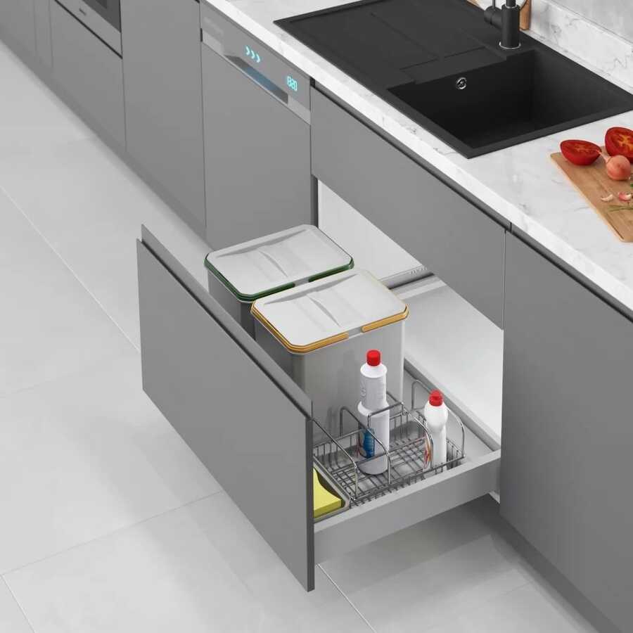 Starax S-2563-G Çekmece İçi Çöp Kovası 90cm 24+3lt Sepetli Manuel Kapak