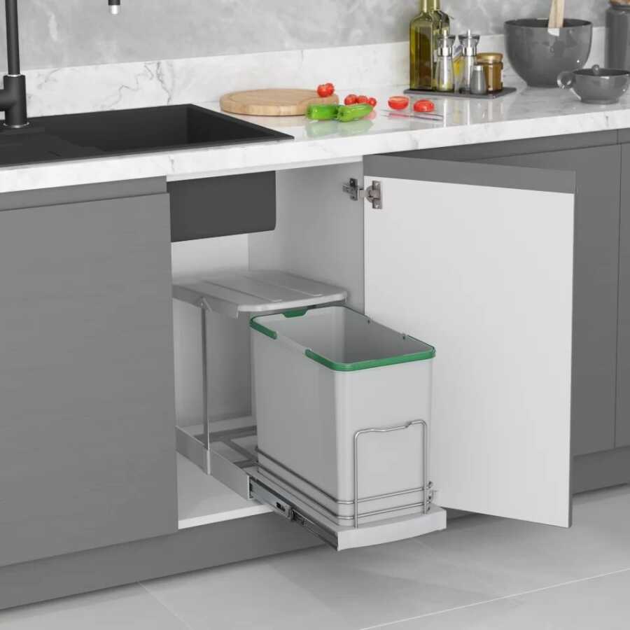Starax S-2571-G Teleskopik Raylı Pls.Gövde Çöp Kovası Starax 24lt