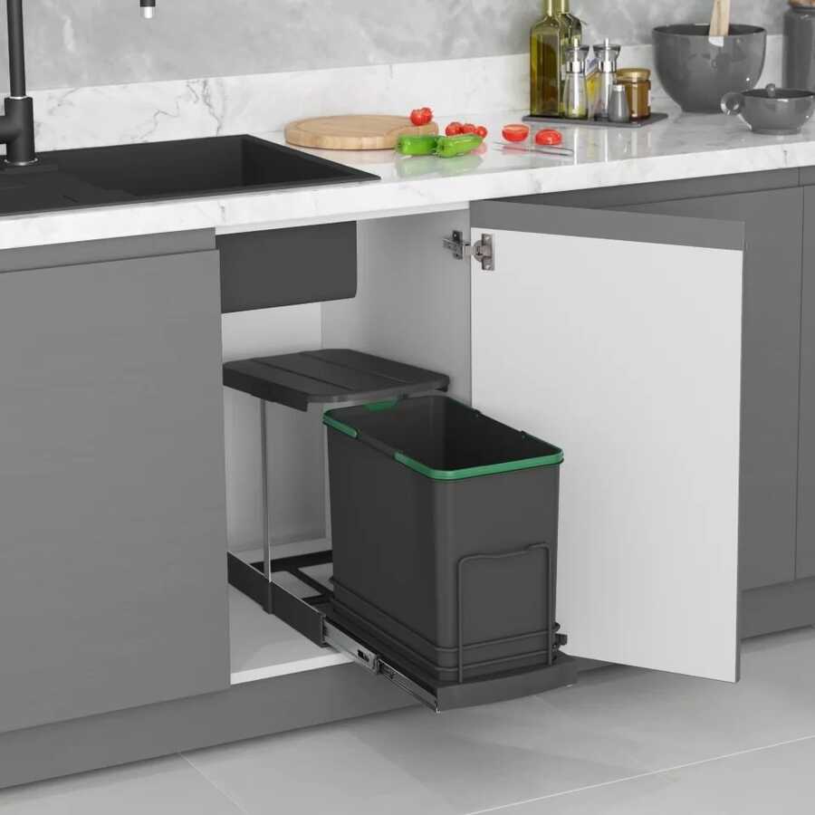 Starax S-2571-A Teleskopik Raylı Plastik Gövde Çöp Kovası 24 lt Antrasit