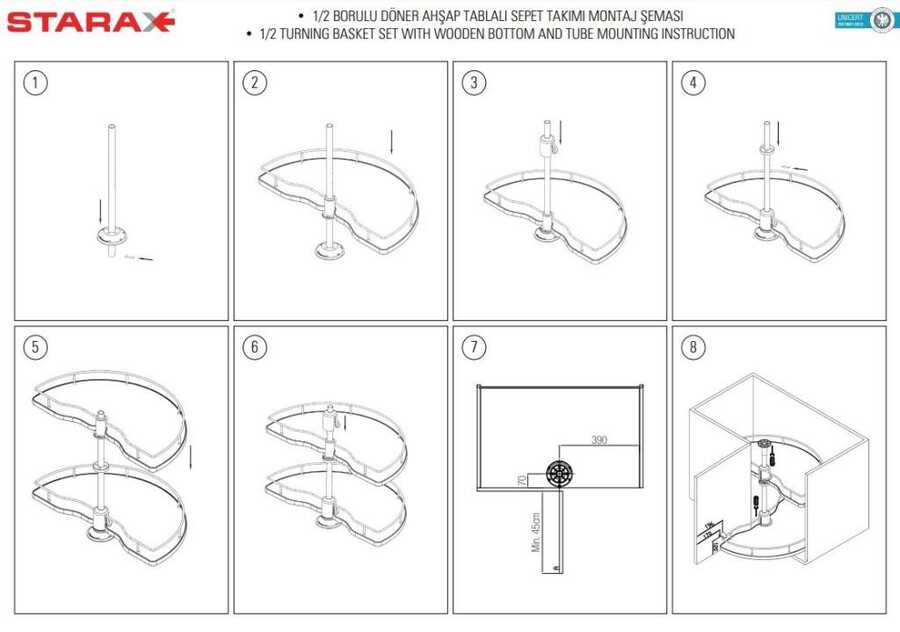 Starax S-3012-C ½ Borulu Döner Sepet Takımı 74 cm Krom