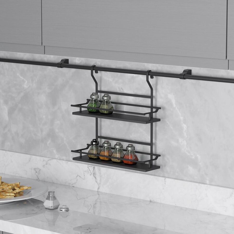 Starax S-4125-A Ahşap İki Küçük Raflı Baharatlık Antrasit
