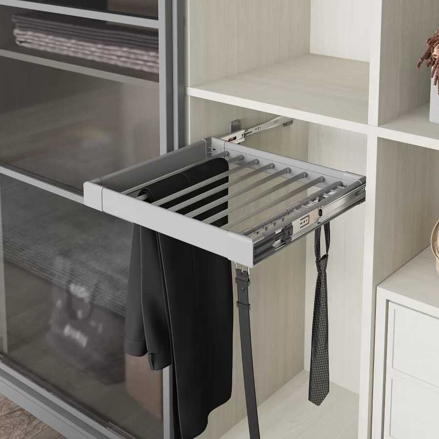 Starax S-6208-G Frenli Teleskopik Raylı Alüminyum Pantolonluk-Kemer ve Kravat Askılı 90 cm Gri