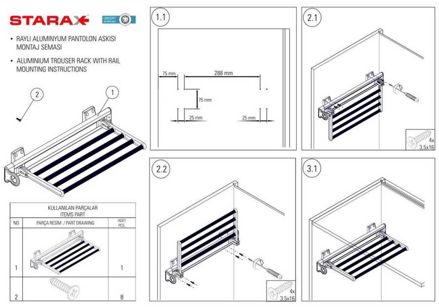 6539/A-Raylı Alüminyum Pantolon Askısı