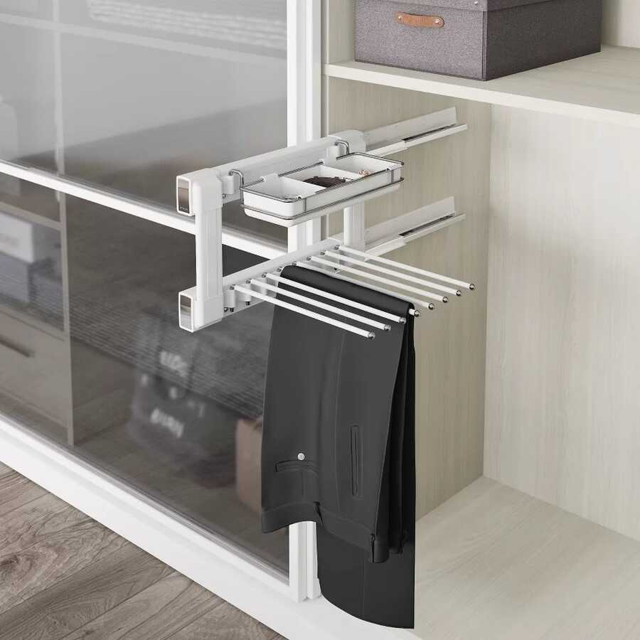 Starax S-6725-W Yan Bağlantılı Gizli Raylı Alüminyum Fonksiyonel Pantolonluk Sağ Beyaz