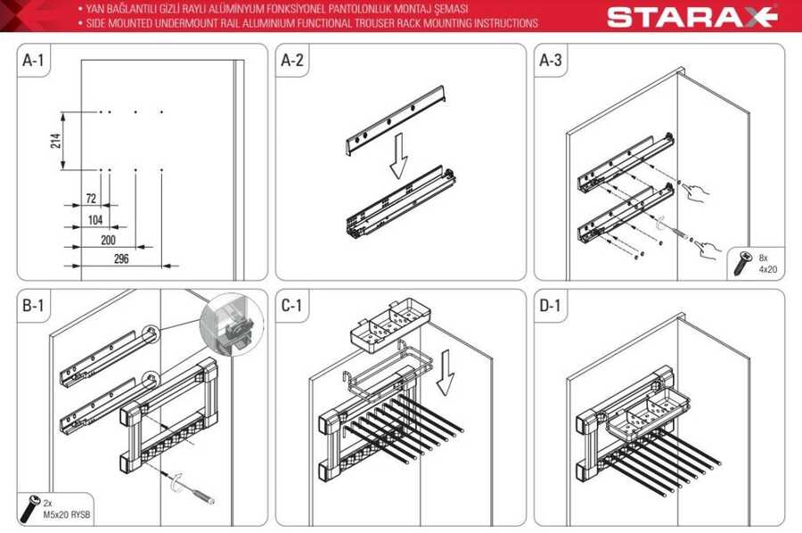 Starax S-6725-W Yan Bağlantılı Gizli Raylı Alüminyum Fonksiyonel Pantolonluk Sağ Beyaz